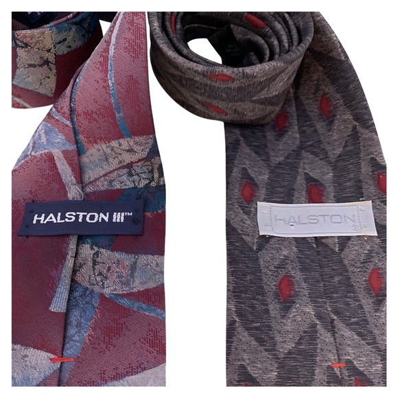 Vintage Halston & Halston III Tie Lot of 2 Italy‎ USA 1990s Geo Abstract Prints - Picture 3 of 12